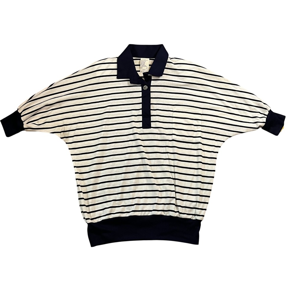 Vintage 80s Peter Popovitch Nautical Shirt Navy White Stripe Anchor Womens‎ M